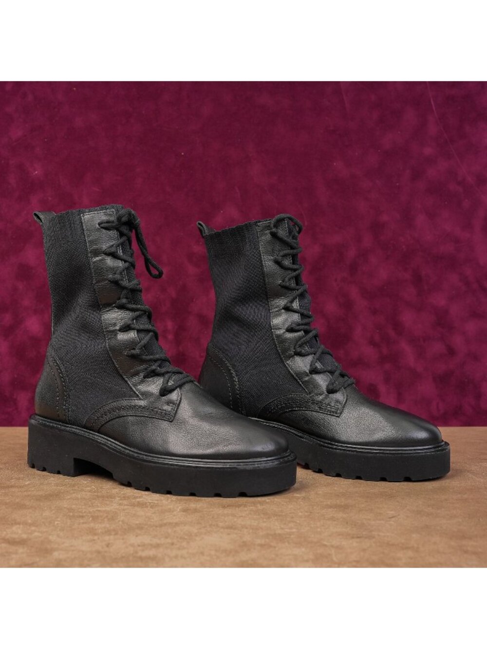 Paul Green Wmn Kaiden Black Leather Festival Party Lace Combat Boots 6.5US AUS4